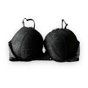 Victoria’s Secret Push-up‎ Bra Size 36D Black Lace Sheer Back Full Coverage New!